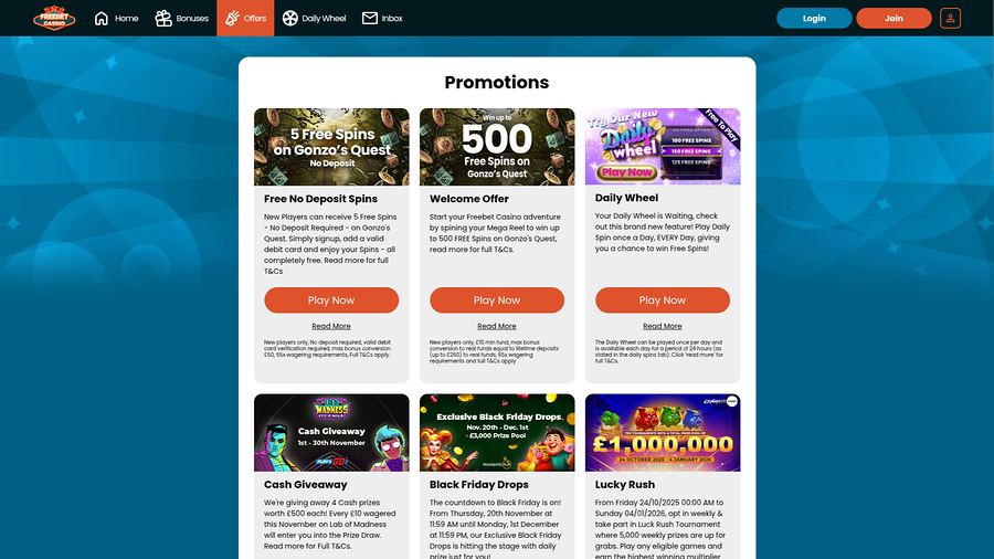 Freebet Casino Desktop Promotions