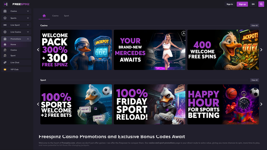 Freespinz Casino Desktop Promotions