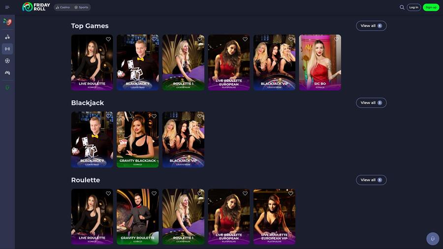 FridayRoll Casino live dealer page