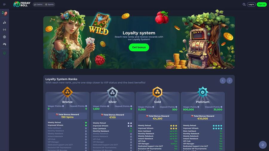 FridayRoll Casino VIP page