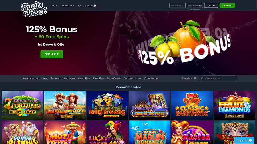 Fruits 4 Real Casino Desktop Homepage