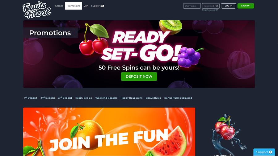 Fruits 4 Real Casino Desktop Promotions