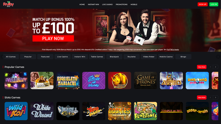 Fruity Wins Casino Desktop Homepage