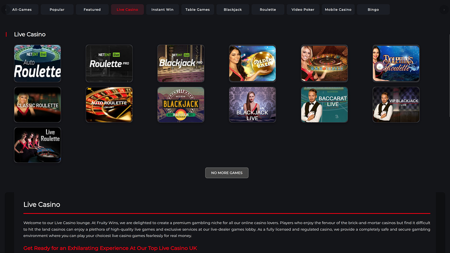 Fruity Wins Casino Desktop Live Dealer