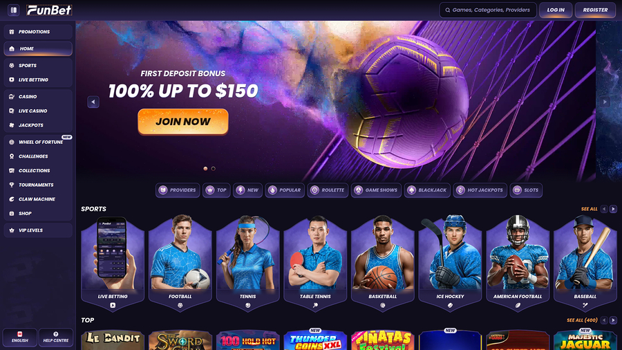 Funbet Casino Desktop Homepage