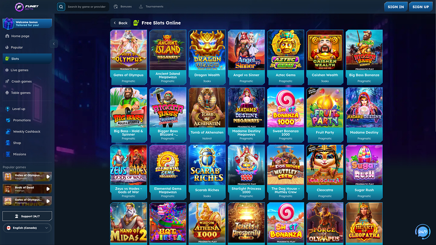 FunzyBets Casino Desktop Games