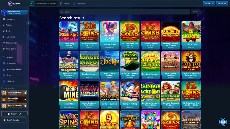 FunzyBets Casino Desktop Jackpot