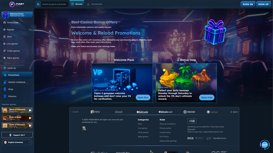 FunzyBets Casino Desktop Promotions