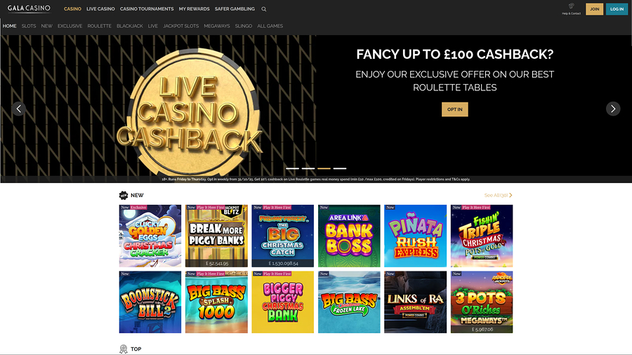 Gala Casino Desktop Homepage