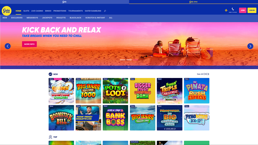 Gala Spins Desktop Homepage