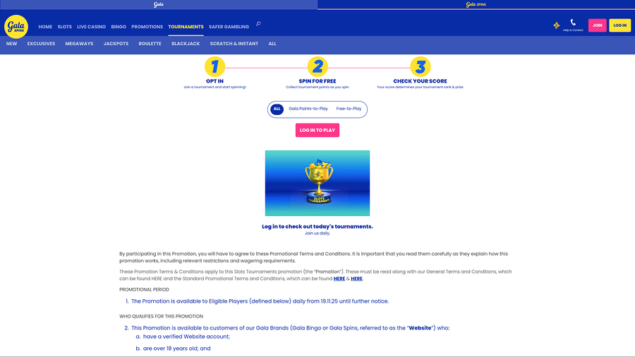 Gala Spins Desktop Tournaments