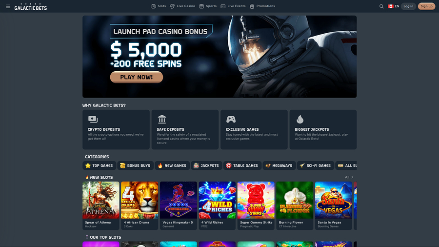 Galactic Bets Casino Desktop Homepage