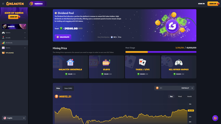 Galactix Casino Desktop Dividend Pool