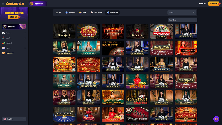 Galactix Casino Desktop Live Dealer