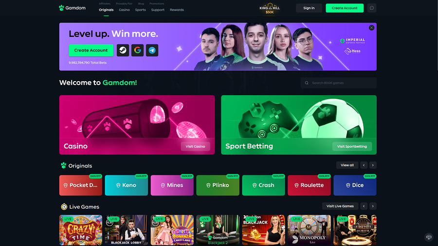 Gamdom Casino Desktop Homepage