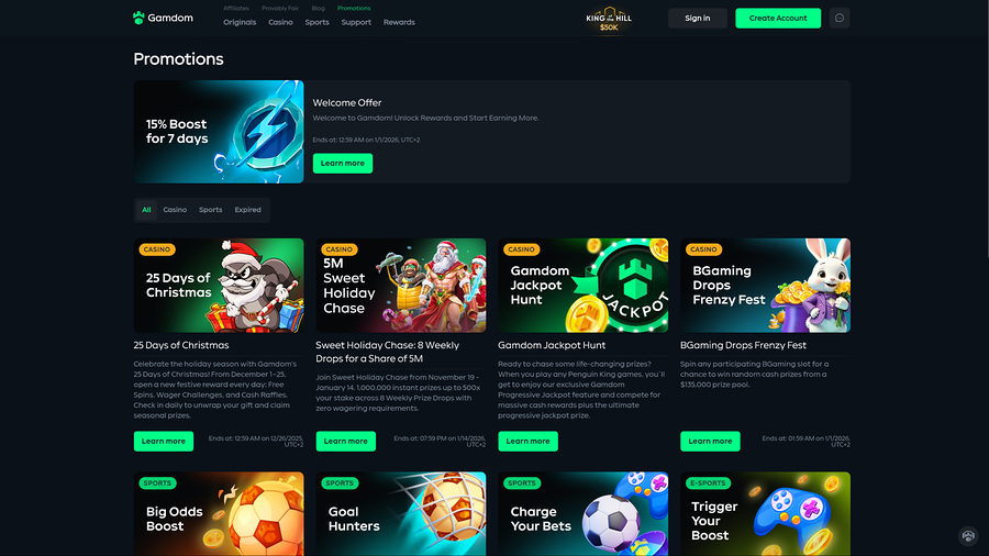 Gamdom Casino Desktop Promotions