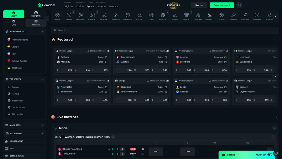 Gamdom Casino Desktop Sports