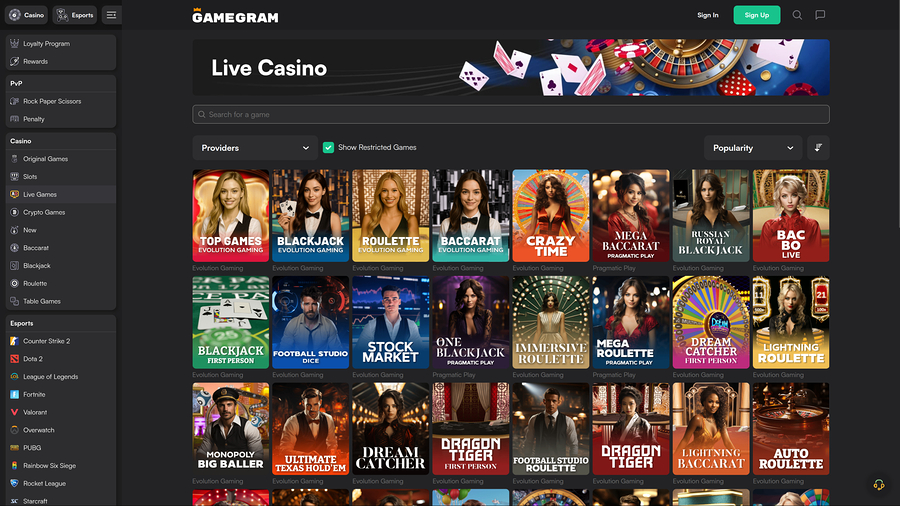 Gamegram Casino Desktop Live Dealer