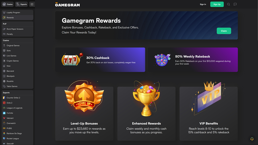 Gamegram Casino Desktop Promotions