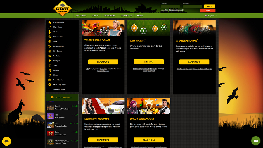 Gday Casino Desktop Promotions