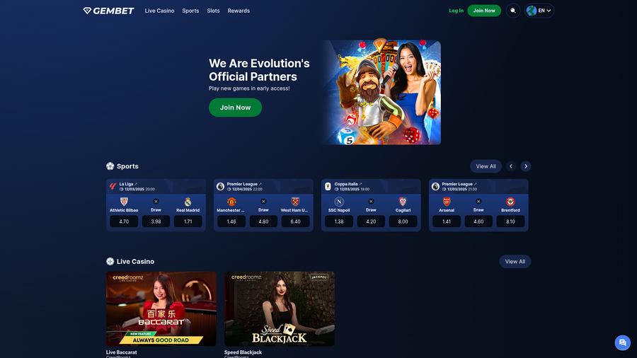 GemBet Desktop Homepage