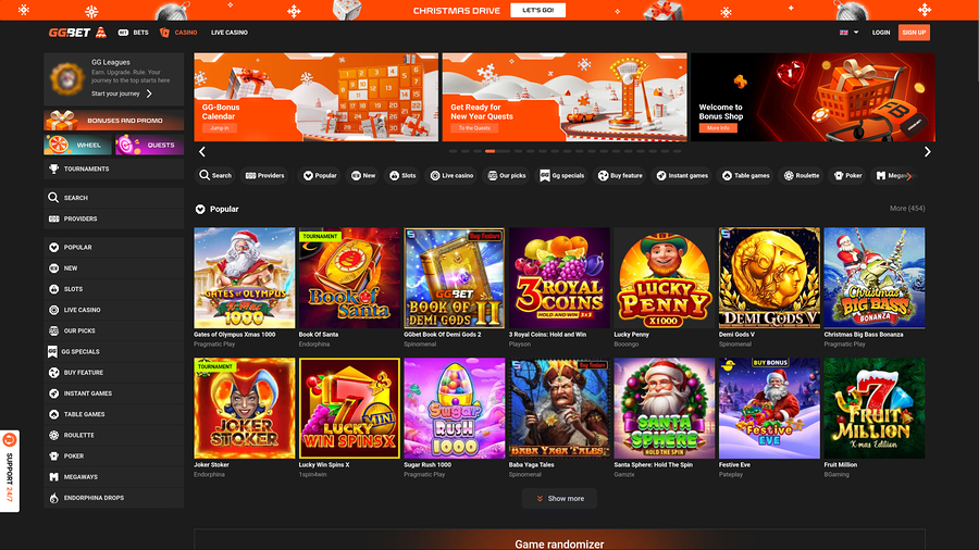 GG.bet Casino Desktop Homepage