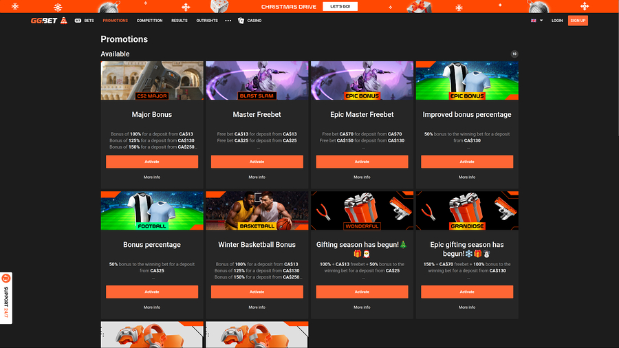 GG.bet Casino Desktop Promotions