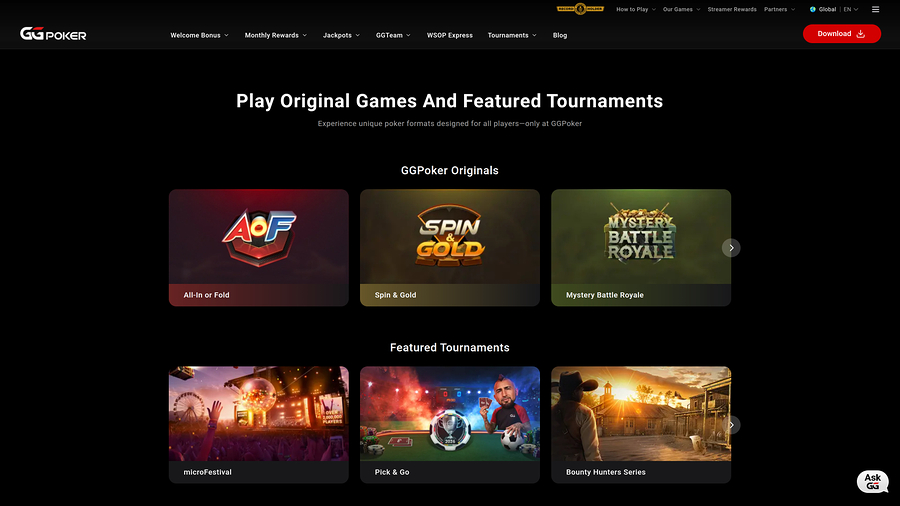GGpoker Casino-toernooien voor desktop