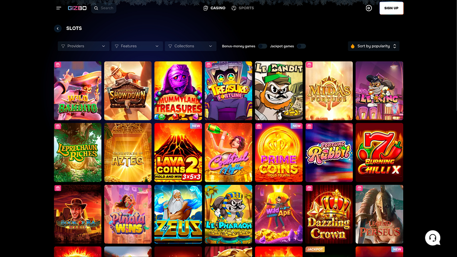 Juegos de escritorio de Gizbo Casino