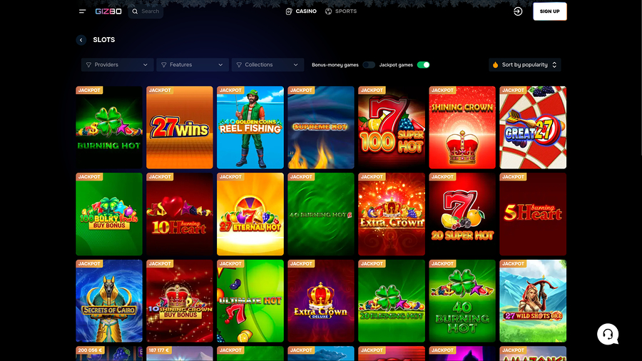 Jackpot de escritorio del casino Gizbo