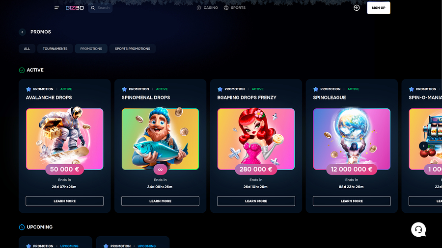 Promociones de escritorio del Casino Gizbo