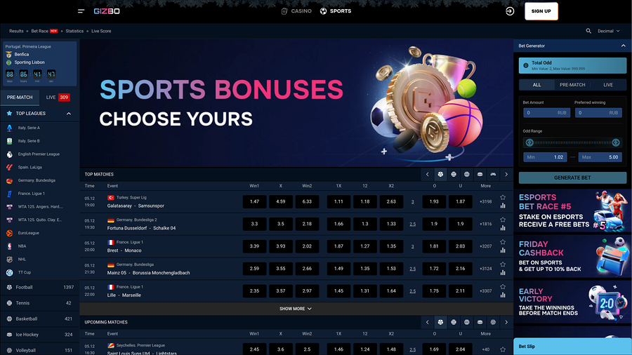 Deportes de escritorio del casino Gizbo