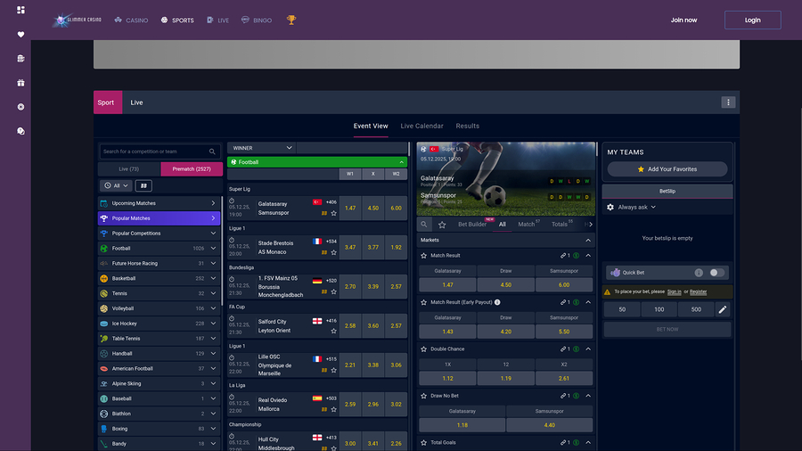 Glimmer Casino Desktop Sports