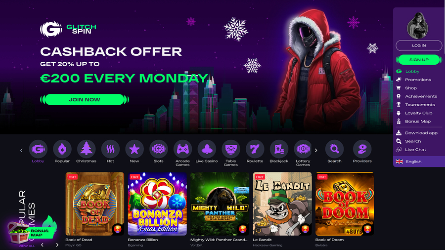 Glitchspin Casino Desktop Homepage