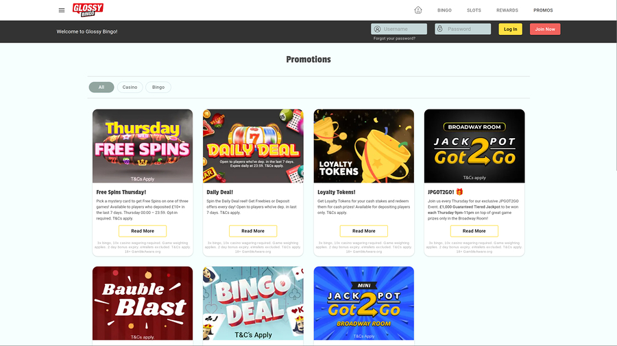 Glossy Bingo Desktop Promotions