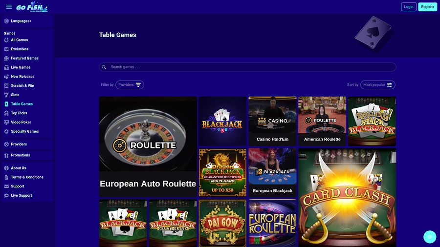 Go Fish Casino Desktop Table Games