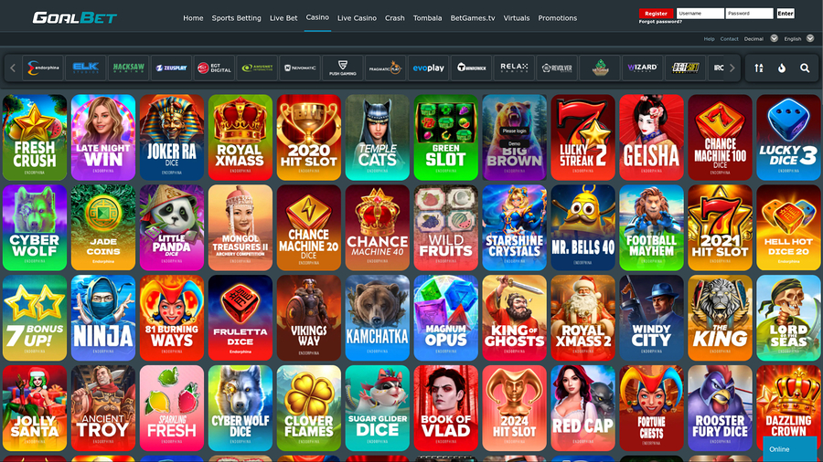 Goalbet Casino Desktop Games
