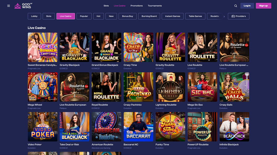 God of Wins Casino Desktop Live Dealer