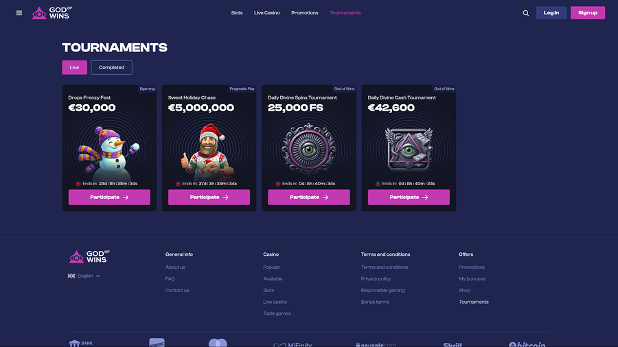 God of Wins Casino Desktop Tournaments