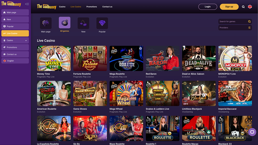 GodBunny Casino Desktop Live Dealer