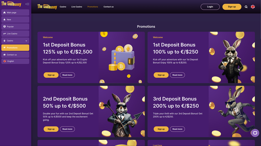 GodBunny Casino Desktop Promotions
