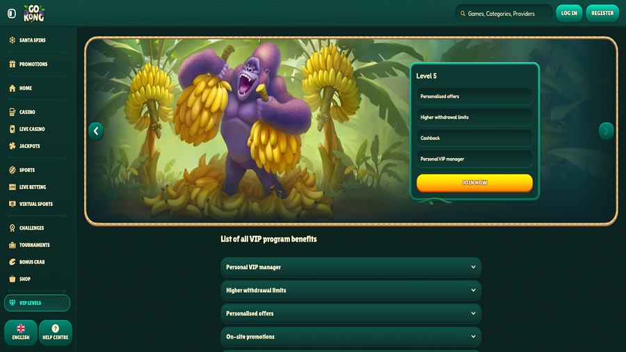 Captura de pantalla VIP de GoKong Casino para escritorio