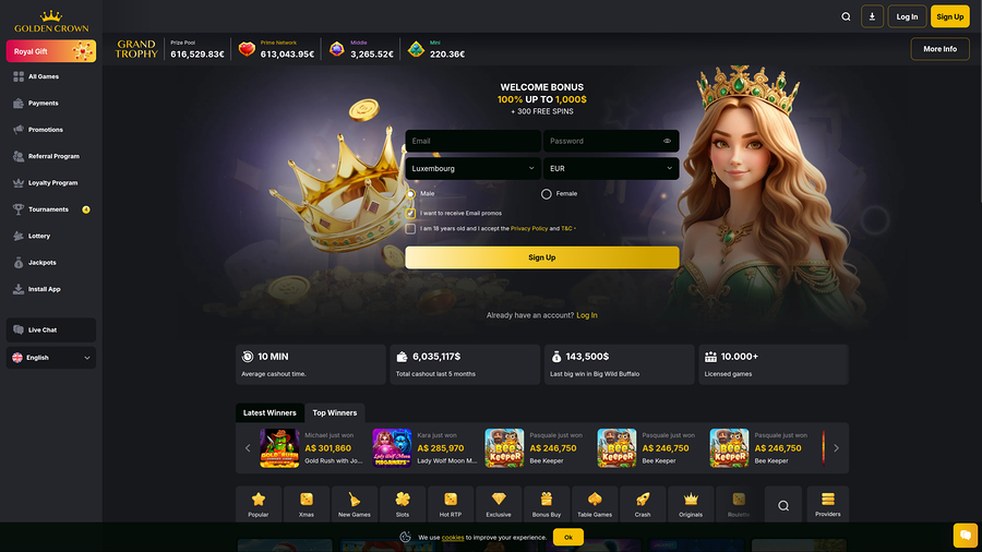 Golden Crown Casino Desktop Homepage