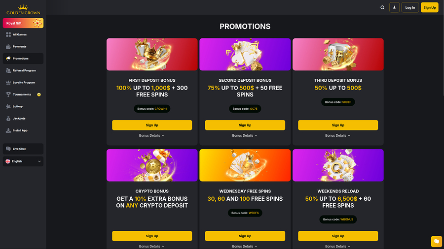 Golden Crown Casino Desktop Promotions