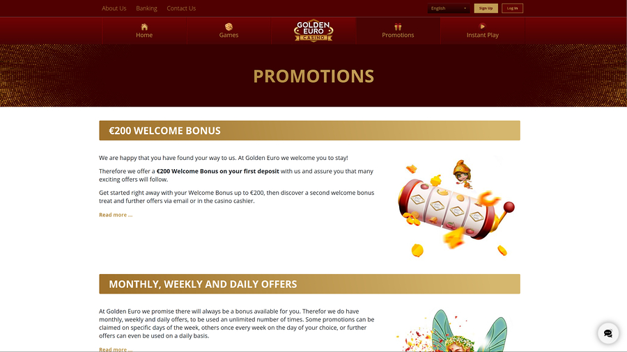 Golden Euro Casino Desktop Promotions