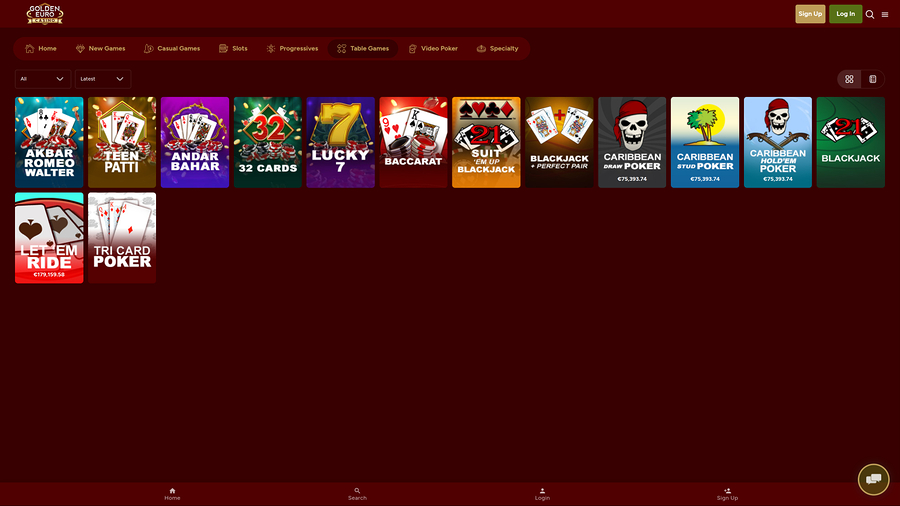 Golden Euro Casino Desktop Table Games