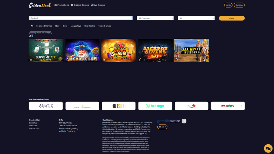 Golden Lion Desktop Jackpot