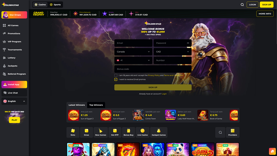 Golden Star Casino Desktop Homepage