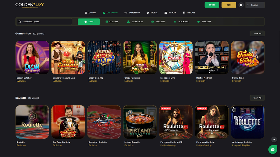 GoldenPlay Casino Live Dealer