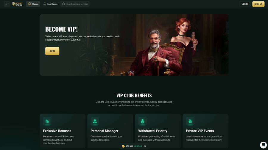 VIP page screenshot of Goldex Casino 